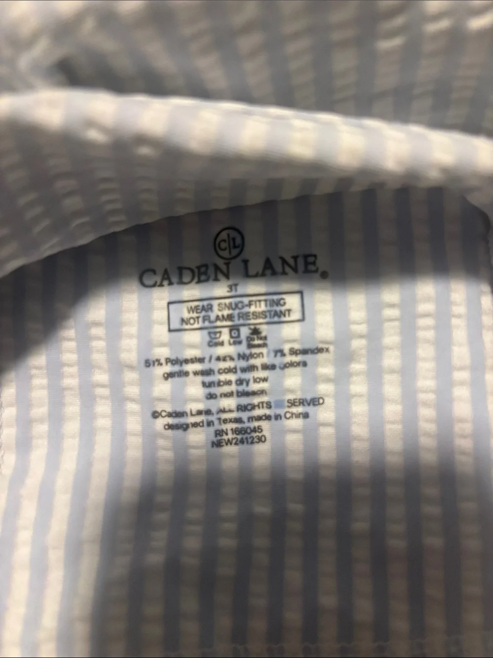 Caden Lane Light Blue and White Striped Kids Swim Trunks